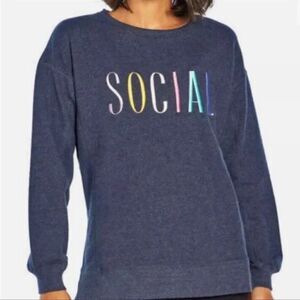 WILDFOX Social Side Slit Sweatshirt Lounging‎ Relaxing Weekend Top Blue XL